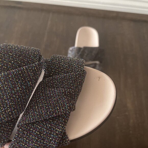 Zara Trafaluc black metallic strap slide sandals comfortable slides casual Sz 37 - Picture 2 of 9